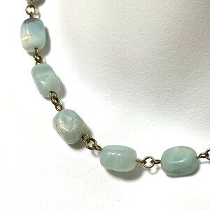 Genuine Light Teal Amazonite Necklace, Gemstone Bronze Chain Layering Necklace